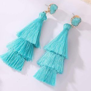Colorful Tassel Earrings 3 Tier Layered Bohemian, Eardrop Big Dangle Drop Fashio